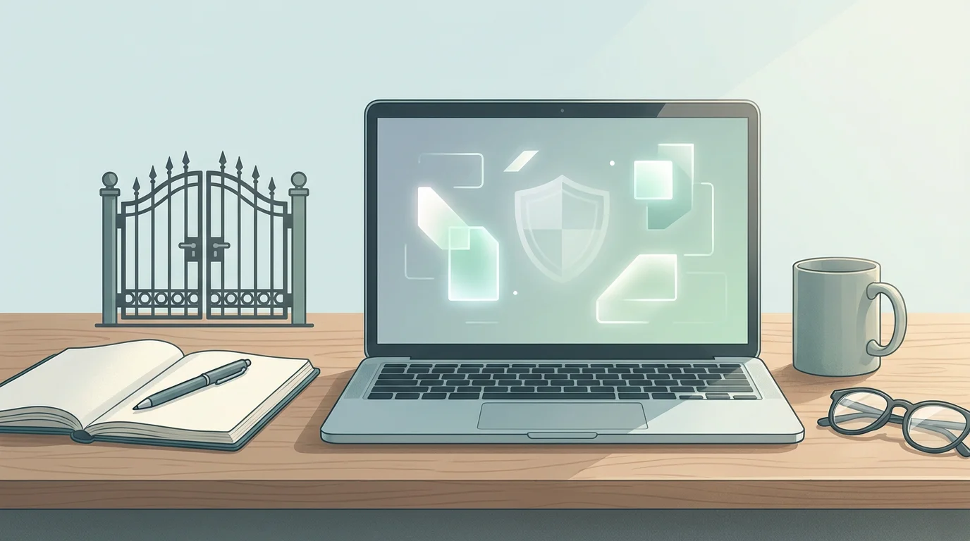 Account safety checklist beside a closed casino gate icon