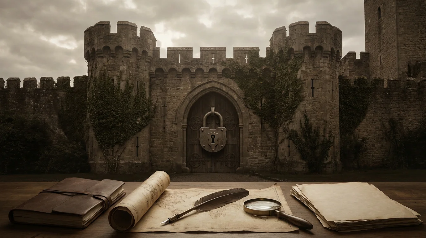 Illustration of a closed castle gate used as a neutral Kingdom Casino guide image